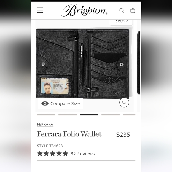 Brighton Ferrara Folio Wallet Pebbled Gray Leather Medallion Accent- Like New - Picture 12 of 13